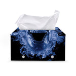 Blue Flaming Skull Print Leather Tissue Box Cover