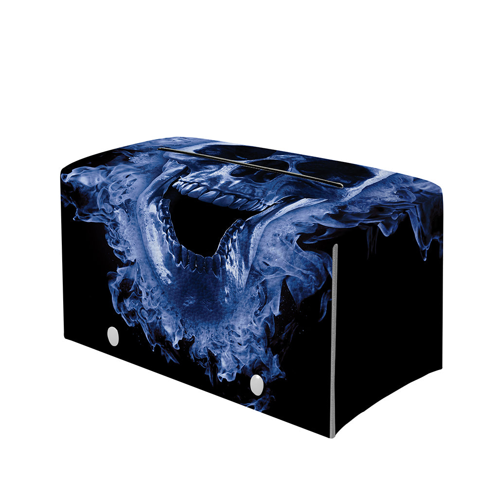 Blue Flaming Skull Print Leather Tissue Box Cover