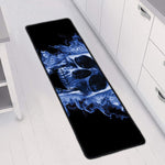 Blue Flaming Skull Print Long Kitchen Mat