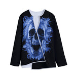 Blue Flaming Skull Print Long Sleeve Short Coat