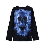 Blue Flaming Skull Print Long Sleeve Short Coat