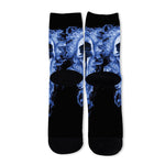 Blue Flaming Skull Print Long Socks