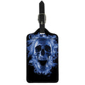 Blue Flaming Skull Print Luggage Tag
