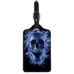 Blue Flaming Skull Print Luggage Tag