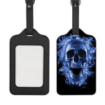 Blue Flaming Skull Print Luggage Tag