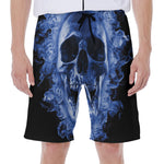 Blue Flaming Skull Print Men's Beach Shorts