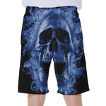 Blue Flaming Skull Print Men's Beach Shorts