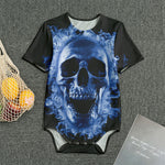 Blue Flaming Skull Print Men's Bodysuit