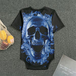 Blue Flaming Skull Print Men's Bodysuit