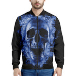 Blue Flaming Skull Print Men's Bomber Jacket