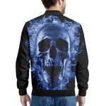 Blue Flaming Skull Print Men's Bomber Jacket