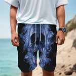 Blue Flaming Skull Print Men's Cargo Shorts