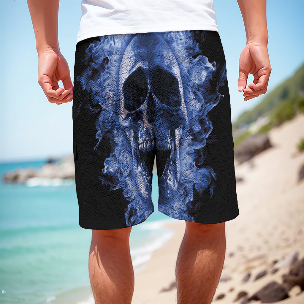 Blue Flaming Skull Print Men's Cargo Shorts