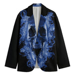 Blue Flaming Skull Print Men's Cotton Blazer