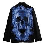 Blue Flaming Skull Print Men's Cotton Blazer