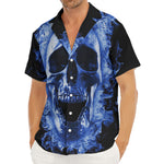 Blue Flaming Skull Print Men's Deep V-Neck Shirt