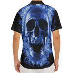 Blue Flaming Skull Print Men's Deep V-Neck Shirt