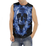 Blue Flaming Skull Print Men's Fitness Tank Top