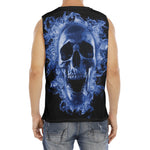 Blue Flaming Skull Print Men's Fitness Tank Top