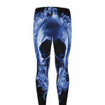 Blue Flaming Skull Print Men's leggings