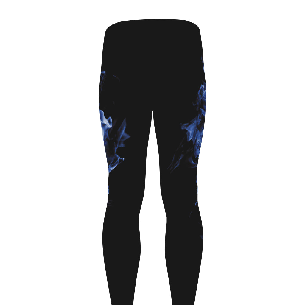 Blue Flaming Skull Print Men's leggings