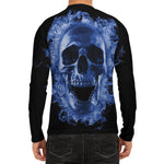 Blue Flaming Skull Print Men's Long Sleeve Rash Guard