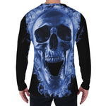 Blue Flaming Skull Print Men's Long Sleeve T-Shirt