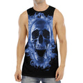 Blue Flaming Skull Print Men's Muscle Tank Top