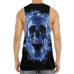 Blue Flaming Skull Print Men's Muscle Tank Top