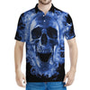 Blue Flaming Skull Print Men's Polo Shirt