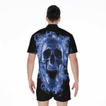 Blue Flaming Skull Print Men's Rompers