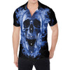 Blue Flaming Skull Print Men's Shirt