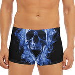 Blue Flaming Skull Print Men's Short Boxer Briefs
