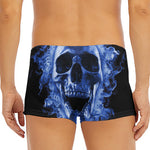 Blue Flaming Skull Print Men's Short Boxer Briefs