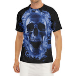 Blue Flaming Skull Print Men's Short Sleeve Rash Guard