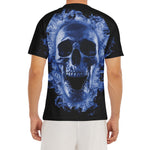 Blue Flaming Skull Print Men's Short Sleeve Rash Guard