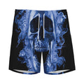Blue Flaming Skull Print Men's Athletic Shorts