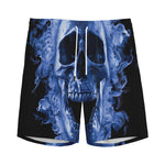 Blue Flaming Skull Print Men's Sports Shorts