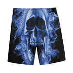 Blue Flaming Skull Print Men's Sports Shorts