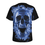 Blue Flaming Skull Print Men's Sports T-Shirt