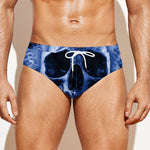 Blue Flaming Skull Print Men's Swim Briefs