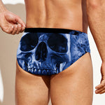 Blue Flaming Skull Print Men's Swim Briefs