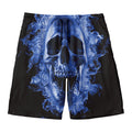 Blue Flaming Skull Print Men's Swim Trunks
