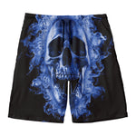 Blue Flaming Skull Print Men's Swim Trunks