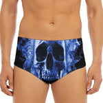 Blue Flaming Skull Print Men's Triangle Swim Briefs