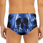 Blue Flaming Skull Print Men's Triangle Swim Briefs