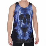 Blue Flaming Skull Print Men's Velvet Tank Top