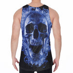 Blue Flaming Skull Print Men's Velvet Tank Top