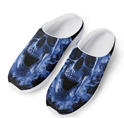 Blue Flaming Skull Print Mesh Casual Shoes