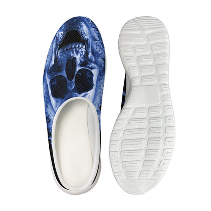 Blue Flaming Skull Print Mesh Casual Shoes